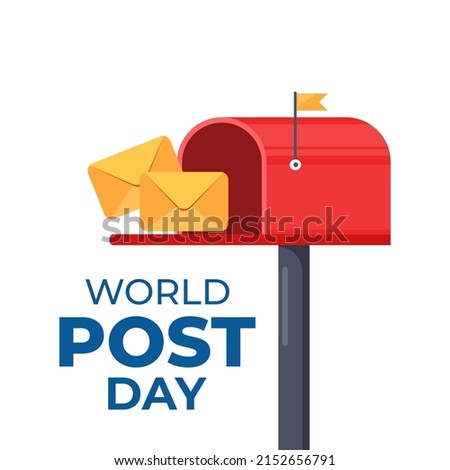 World post day design template. Design for greeting cards, banner or print. Mailbox with a raised flag, with an open door and letters inside. Vector illustration