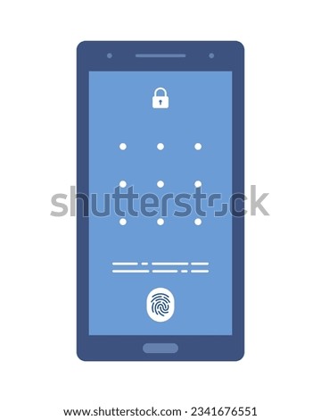 Smartphone with passcode lock screen interface, use biometric or enter pattern page. Vector illustration