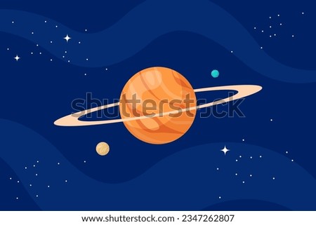 Planet globe with ring in outer space. Alien world with cosmic sphere and stars in cosmos. Astronomical celestial object in black night sky. Vector illustration