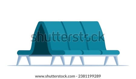 Empty rows of seats, element of airport lounge interior. Terminal waiting room triple seats. Departure lounge chairs. Vector illustration