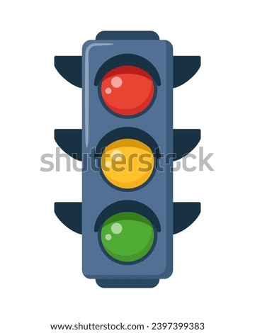 Traffic light to regulate the movement of cars. Vertical traffic lights with red, yellow and green signals. Vector illustration