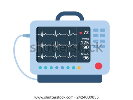 Cardiac monitor. Patient monitoring medical equipment. Monitor for detecting changes in patient wellbeing. Critical Monitoring medical equipment. Vector illustration