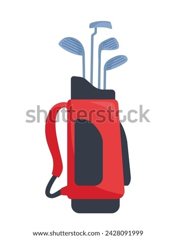 Red and black golf bag full of clubs, golfer sport equipment. Vector Illustration