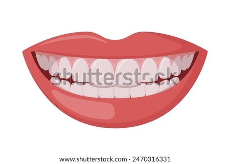 Beautiful smiling mouth with healthy teeth isolated on white. Healthy smile. Dentistry, dental treatment, whitening, orthodontics. Vector