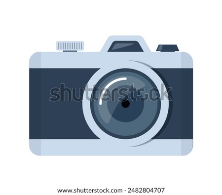 Photo camera. Film photo camera with lens. Classic retro-styled digital cam. Photograph equipment, old analog device icon for photography hobby. Vector