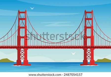 Golden Gate Bridge. US symbol. San Francisco, United States of America. Side view. Vector Flat style illustration