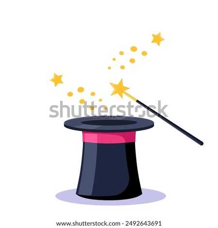 Magician hat and magic wand icon isolated on white background. Simple vector illustration