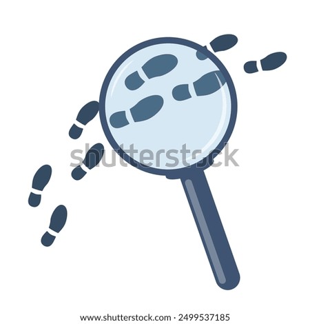 Tracking footsteps with a magnifying glass. Detective following footprint symbol. Tracing, Finding, or searching for clues. Investigation concept. Vector illustration