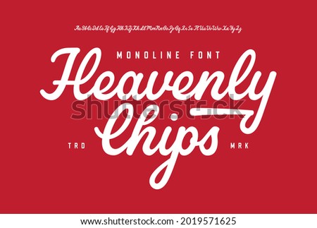 Heavenly Chips. Original Mono Line Script Font. Vector Illustration.
