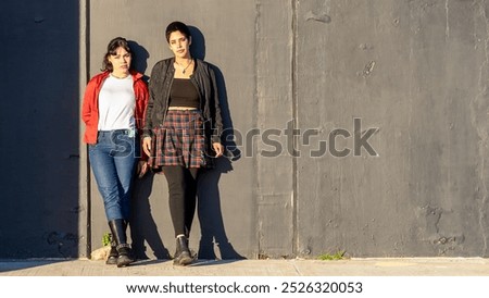 Image, Stock Photo Delighted black lesbian couple taking selfie on smartphone