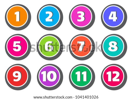 Colorful set of buttons with numbers from 1 to 12. Vector illustration