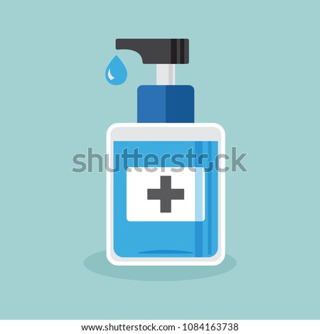 Disinfection. Hand sanitizer bottle, washing gel. Vector illustration