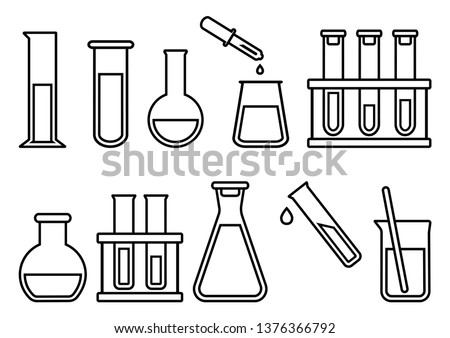 Chemical equipment, chemical flasks, outline design. Vector illustration Foto stock © 