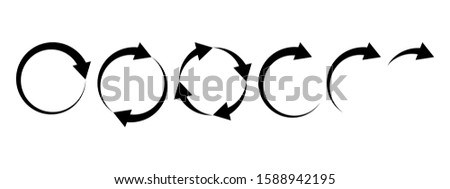 Black round arrows set, circle shapes. Vector illustration
