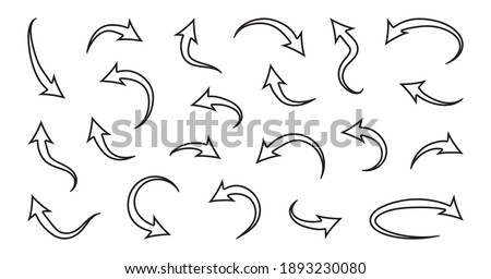 Curve arrow vector icons, set round arrow up and down, black line collection. Simple illustration