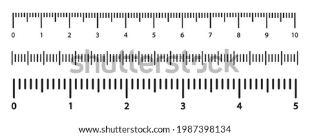 Measuring vector scale, markup for ruler  isolated on white background. Horizontal rulers with different units of measurement. Simple illustration. 