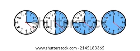 Clock vector icon, different times, watch 3, 6, 9, 12 hours. Cook timer quarter showing. Graphic illustration