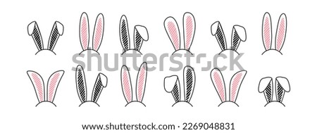 Bunny ears headband, Easter rabbit ear vector icon, cute drawn animal costume isolated on white background. Simple illustration