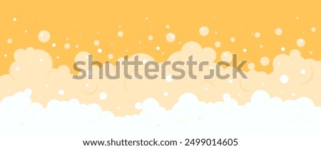 Beer foam background, alcohol liquid splash texture, cartoon drink border, orange malt pattern, kvass bubble suds. Abstract vector illustration