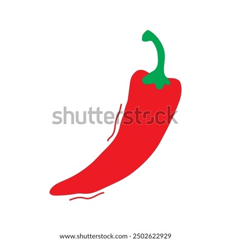 Cartoon red hot pepper hand drawn, cute vegetable doodle, chili pepper character simple icon. Funny child food isolated on white background. Baby naive vector illustration