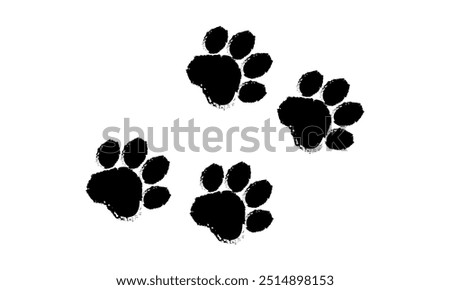 Cat paw print, dog foot icon, animal sketch path. Animal step texture. Bear, panda, tiger grunge stamp foot track isolated on white background. Cartoon vector illustration