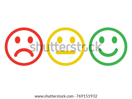 Red, yellow, green smile face icons with negative, neutral and positive mood. Outline design. Vector illustration