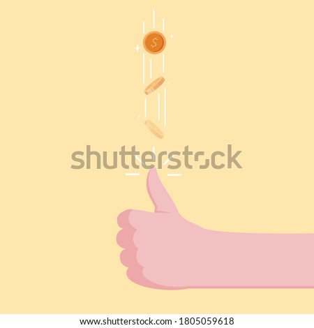 A young man's hand was wielding a dollar by flicking it into the sky to aid his decision-making.
Illustration about toss coin.