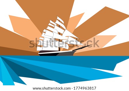Large white sailboat and rays.