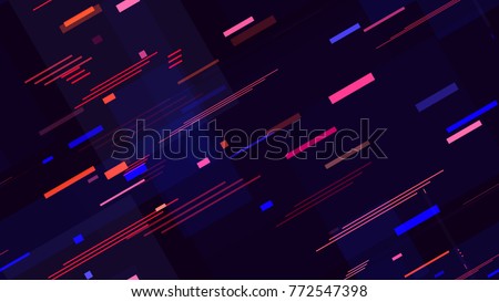 Tech Fashion Print Design with Neon Stripes and Lines. Futuristic Background with Traces of Moving Fast Lights. Bright Stripes on Dark Backdrop. Textile, Fabric Seamless Pattern Background.