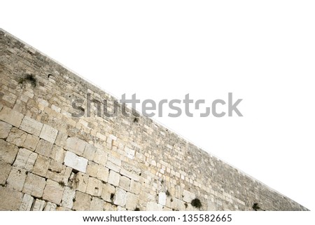 One of the most sacred places to the Jewish people - the Wailing Wall in the old city of Jerusalem, Israel. Isolated on white background