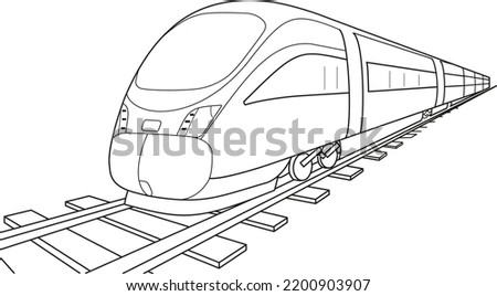  High speed train vector in motion. White background. Children Coloring Book Pages. Sketchy illustration.