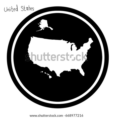 vector illustration white map of The United states on black circle, isolated on white background