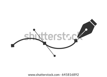 Pen tool. Vector computer graphics. The curve control points. Black path