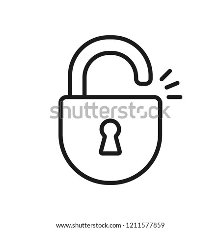 Black isolated outline icon of unlocked 
lock on white background. Line Icon of padlock.