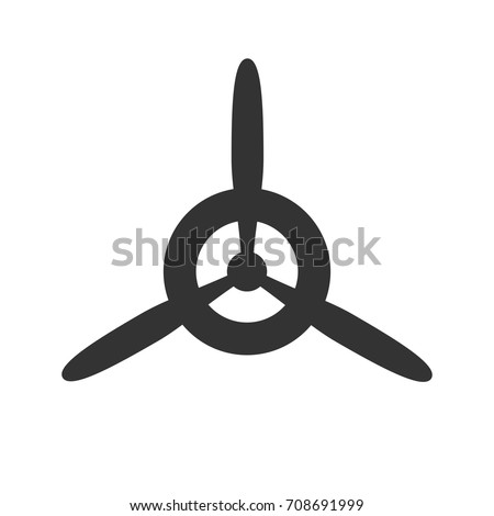 Black isolated silhouette of propeller of airplane on white background. Icon