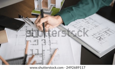 Similar – Image, Stock Photo architectural drawings for a planned church