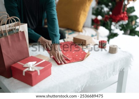 Similar – Image, Stock Photo Process of making christmas wreath