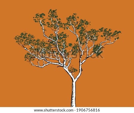 An art work of an Australian gum tree on a orange background