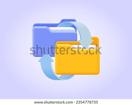 Folders with files synchronisation, file transfer. 3d icon set for landing page. Three dimensional vector illustration collection for website, print, banner, software, application