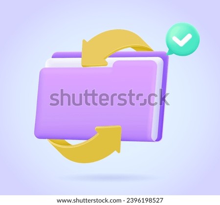 Folder with files update, remote folder, upload and download data in cloud online, refresh data. 3d design concept for landing page. Three dimensional vector illustration for website, print, banner