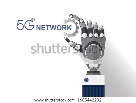 5G network concept_Robot arm, Gear, Text 