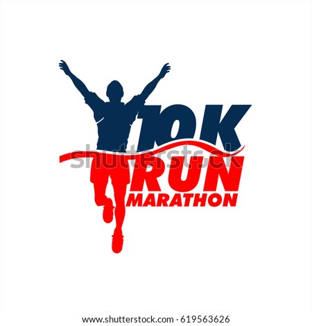 Beautiful Winner Marathon 10K Run Vector Silhouette Logo Stock