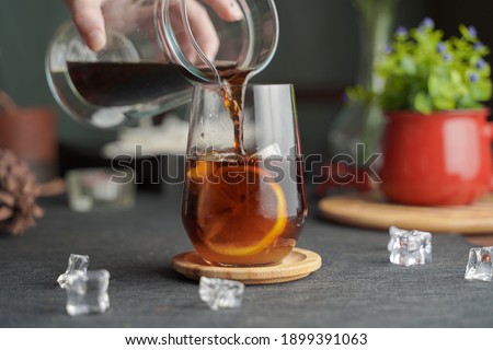 Image, Stock Photo Coffee cocktail with lemon in restaurant