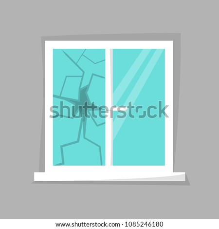 Broken window icon isolated. Cartoon damaged window. Beaten windowpane concept. Vandalism. Eps 10