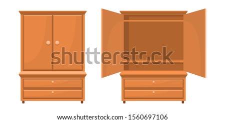 Retro wooden bedroom furniture vector design illustration isolated on white background