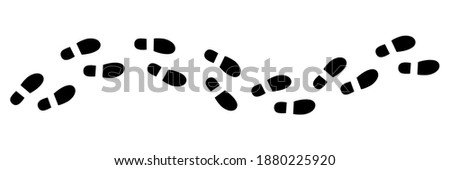 Black footprints line isolated on white background. Footsteps shoes silhouette isolated.