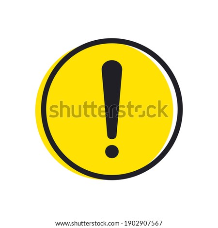 Exclamation icon in yellow circle. Caution symbol. Warning hazard sign. Vector isolated on white