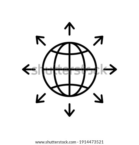 World expansion black icon. Globe line symbol with arrows. Vector isolated on white Foto d'archivio © 