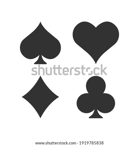 Playing card suits icon set. Casino black symbols. Vector illustration isolated on white.