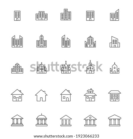 Building line icon set. Building and estate linear symbol collection. Vector isolated on white